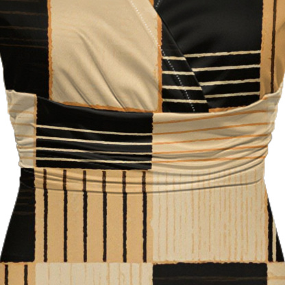Black & Tan Geometric Patchwork Cap Sleeve V-Neck Midi Dress VTS714