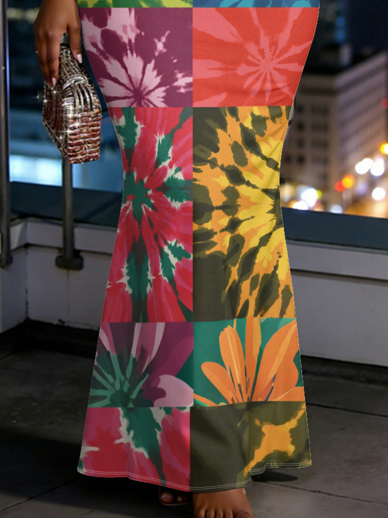 Multicolor Patchwork Tie-Dye Spaghetti Strap Mermaid Dress BVR139