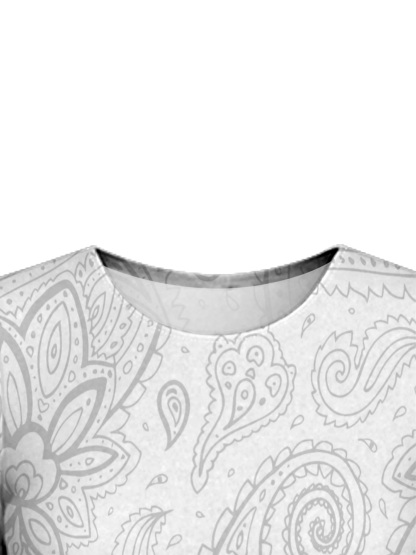 White Gradient Paisley Flare Sleeve Bodycon Midi Dress