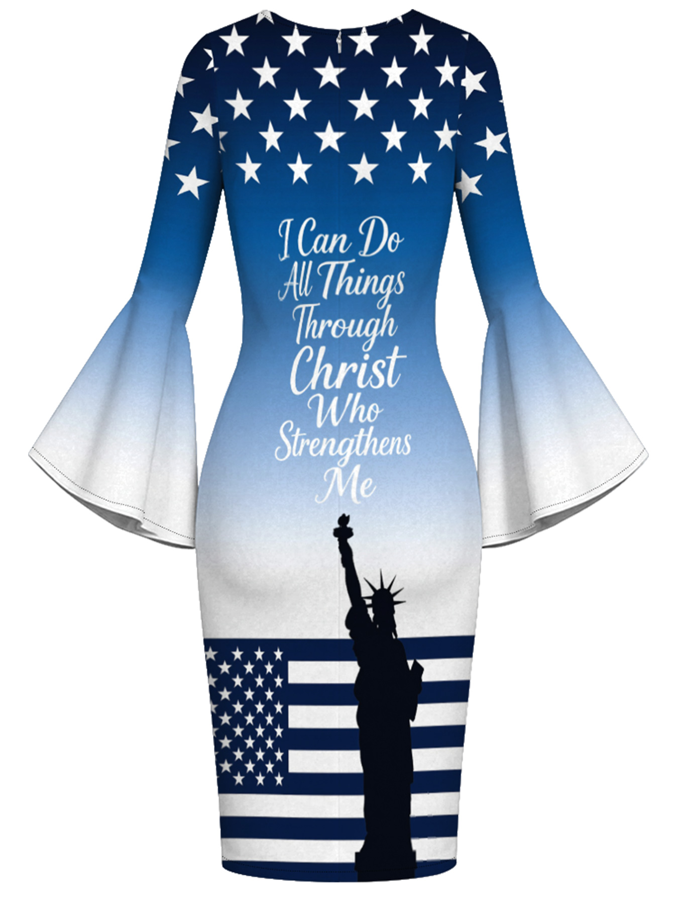 Patriotic Christian Flare Sleeve Bodycon Midi Dress