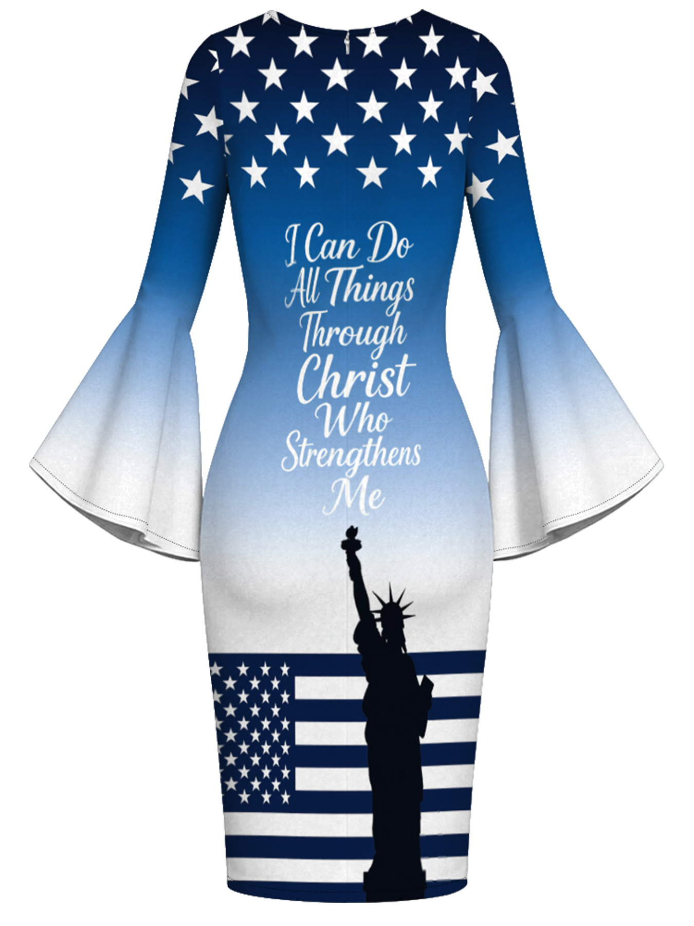 Patriotic Christian Flare Sleeve Bodycon Midi Dress