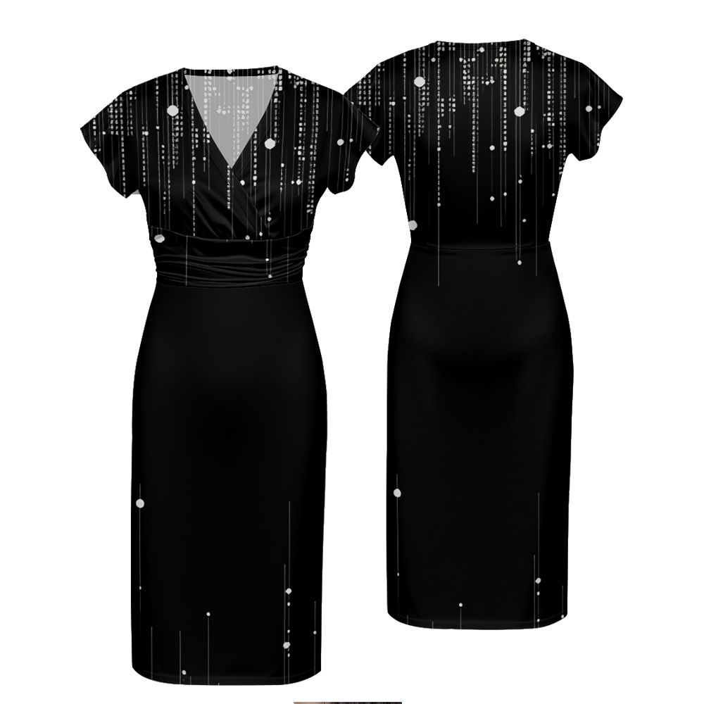 Black White Dot Stripe Cap Sleeve V-Neck Midi Dress BFI630