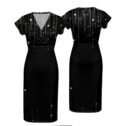 Black White Dot Stripe Cap Sleeve V-Neck Midi Dress BFI630