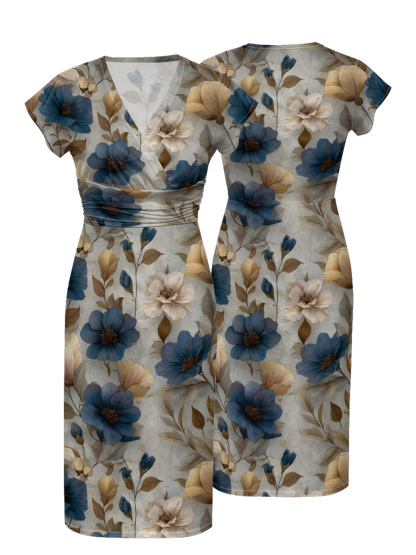  Vintage Floral Cap Sleeve V-Neck Midi Dress