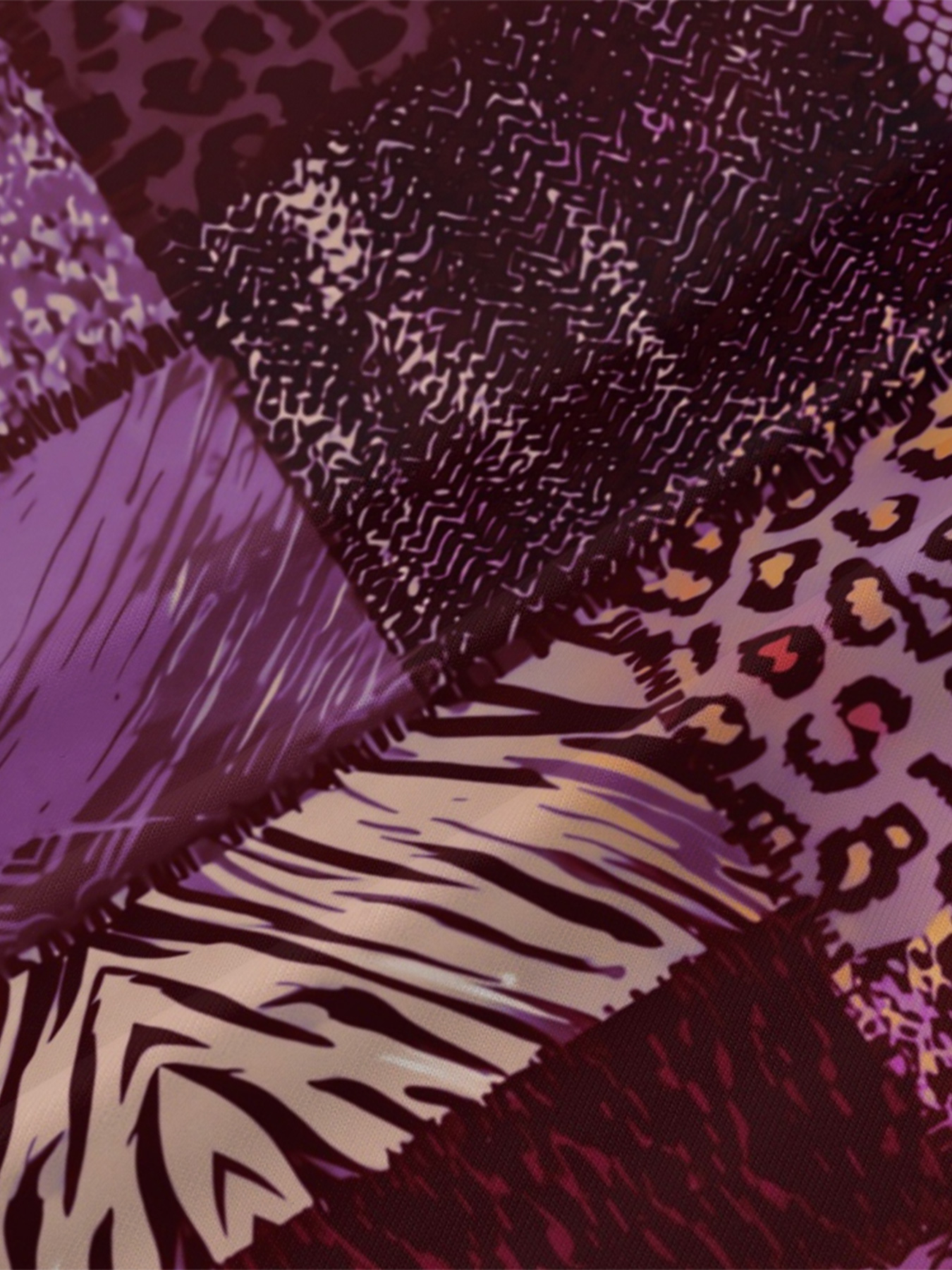 Purple Patchwork Animal V-Neck Bodycon Midi Dress CLX7394