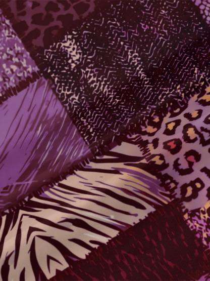 Purple Patchwork Animal V-Neck Bodycon Midi Dress CLX7394