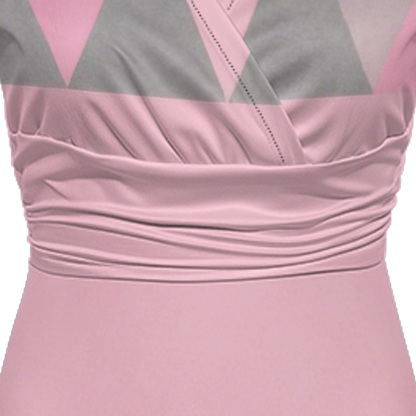 Pink & Gray Geometric Cap Sleeve V-Neck Midi Dress WUT784