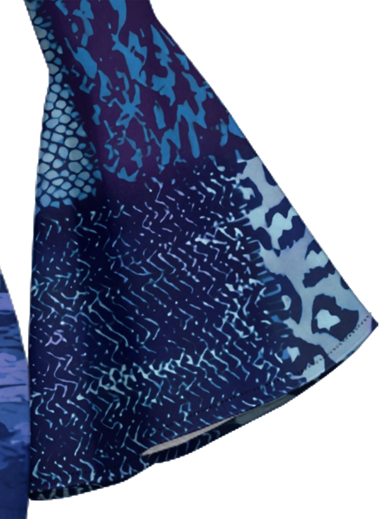 Blue Animal Print Patchwork Flare Sleeve Bodycon Midi Dress