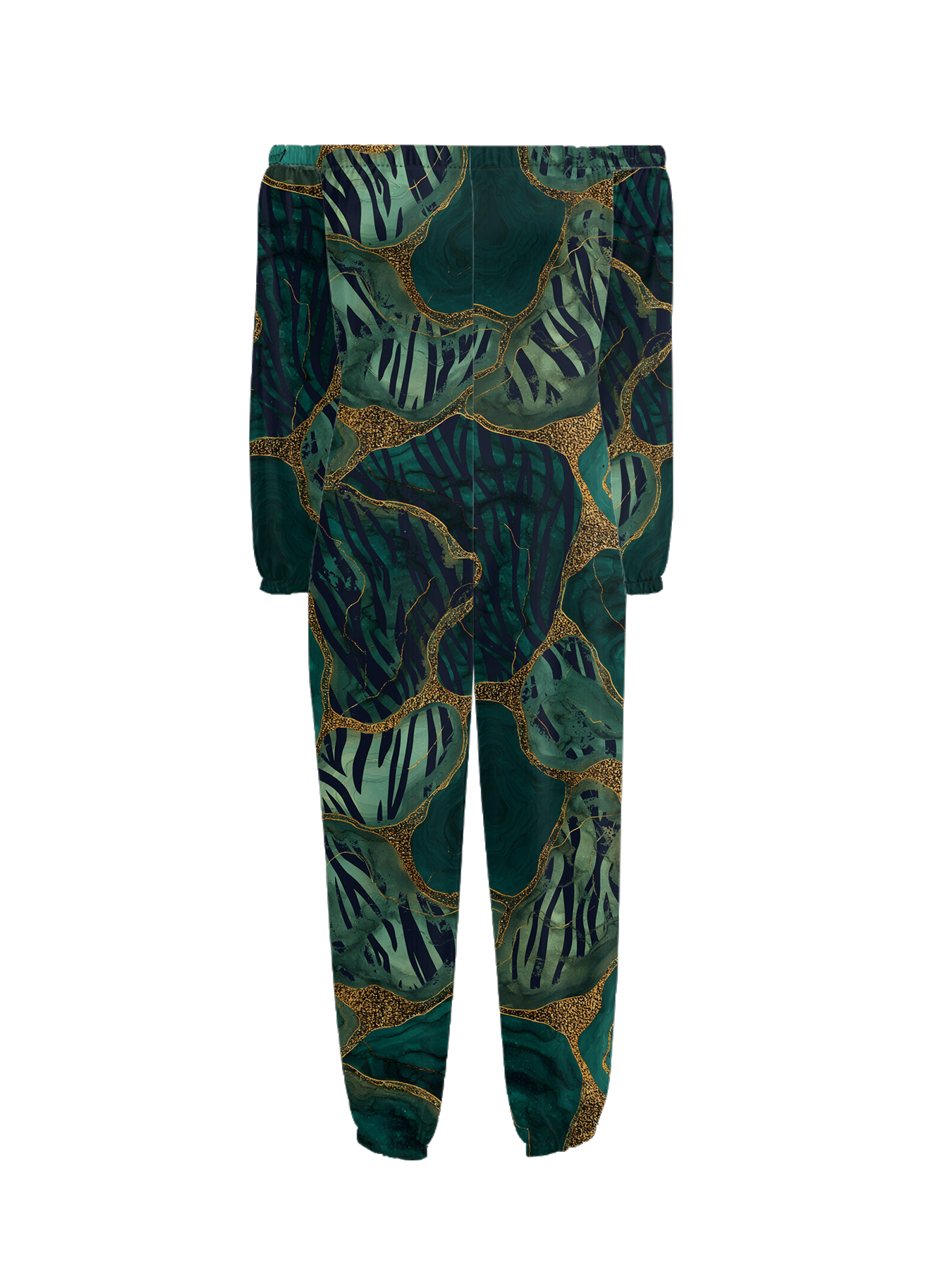 Emerald Green & Gold Marble Off-Shoulder Jumpsuit