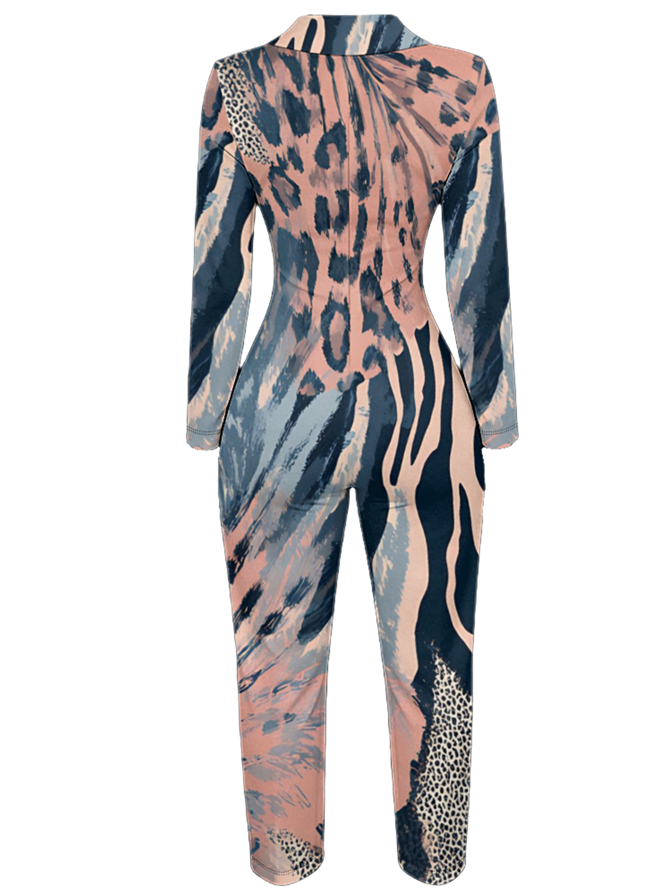 Exotic Abstract Animal Long Sleeve Zip-Up Jumpsuit 