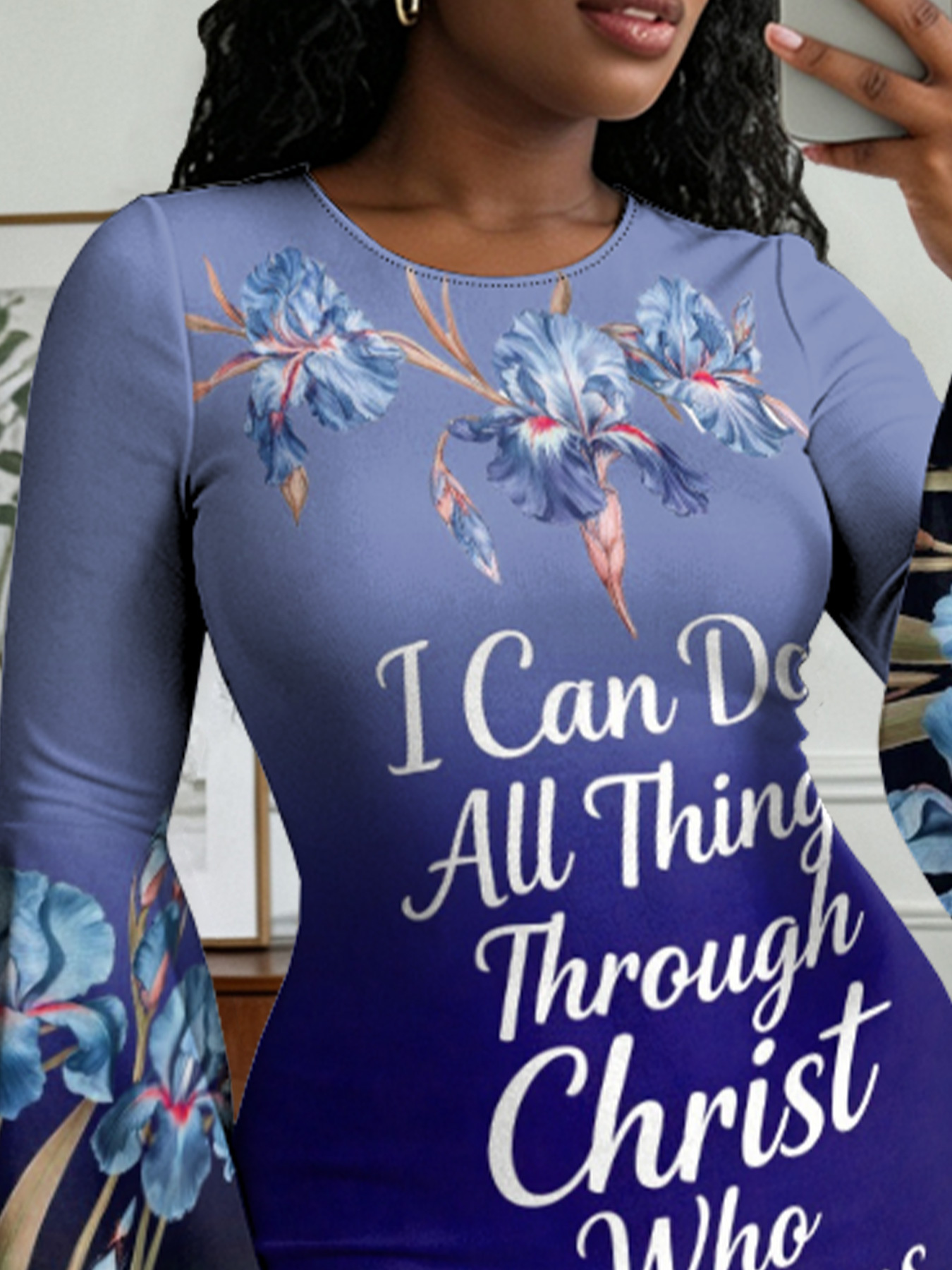 Blue Iris Christian Verse Flare Sleeve Bodycon Midi Dress