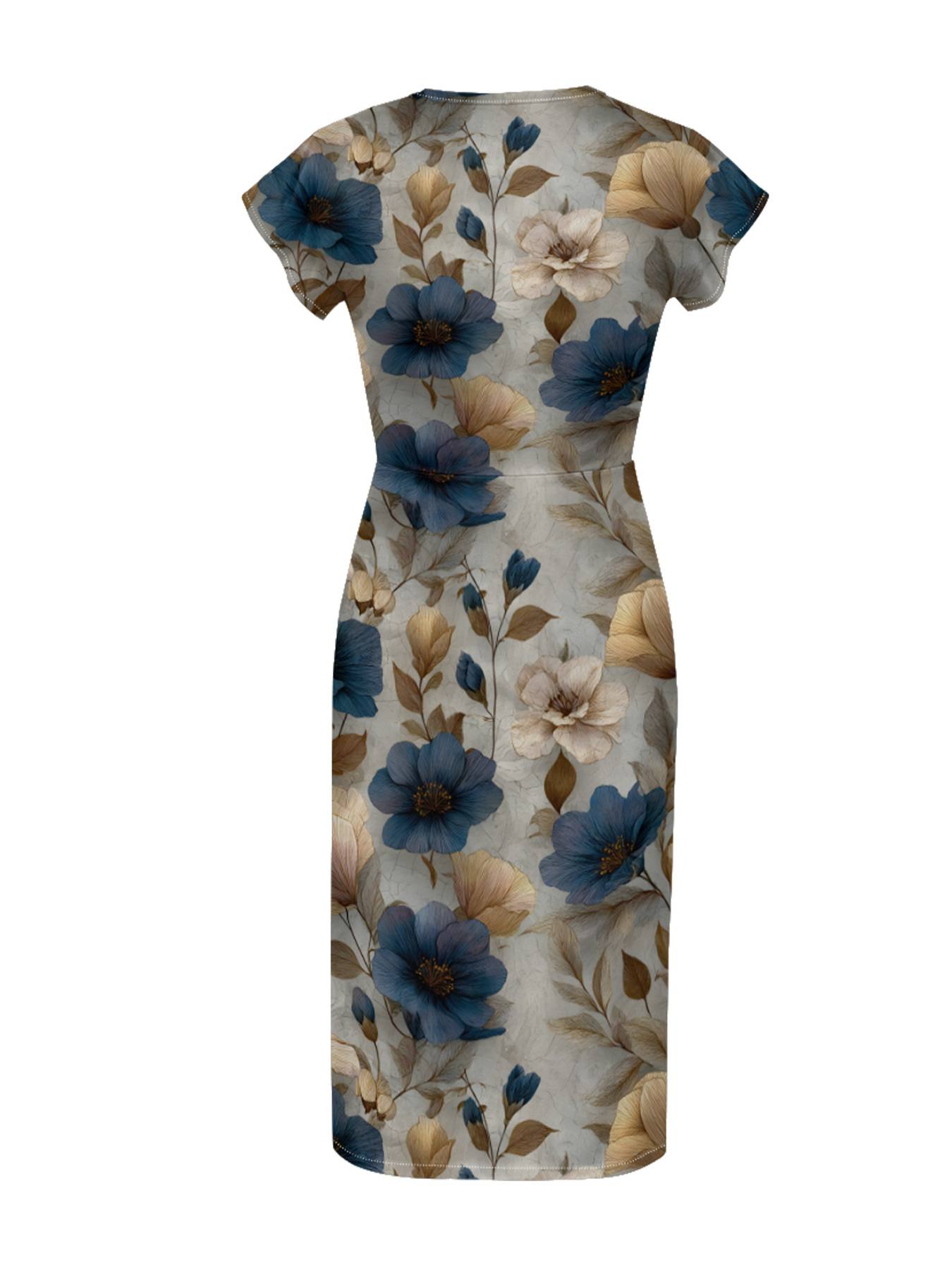  Vintage Floral Cap Sleeve V-Neck Midi Dress