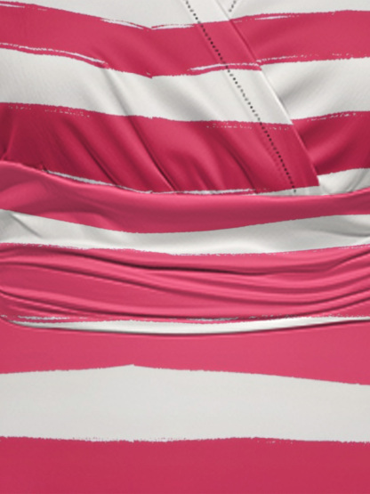 Pink & White Brushstroke Stripe Cap Sleeve V-Neck Midi Dress