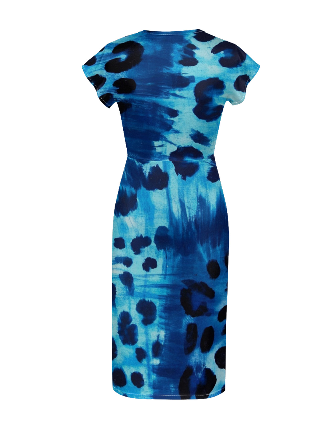 Blue Tie-Dye Cap Sleeve V-Neck Midi Dress IUJH31132