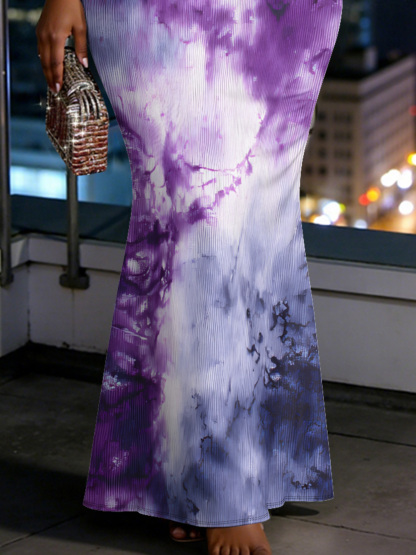 Purple Tie-Dye Spaghetti Strap Mermaid Dress
