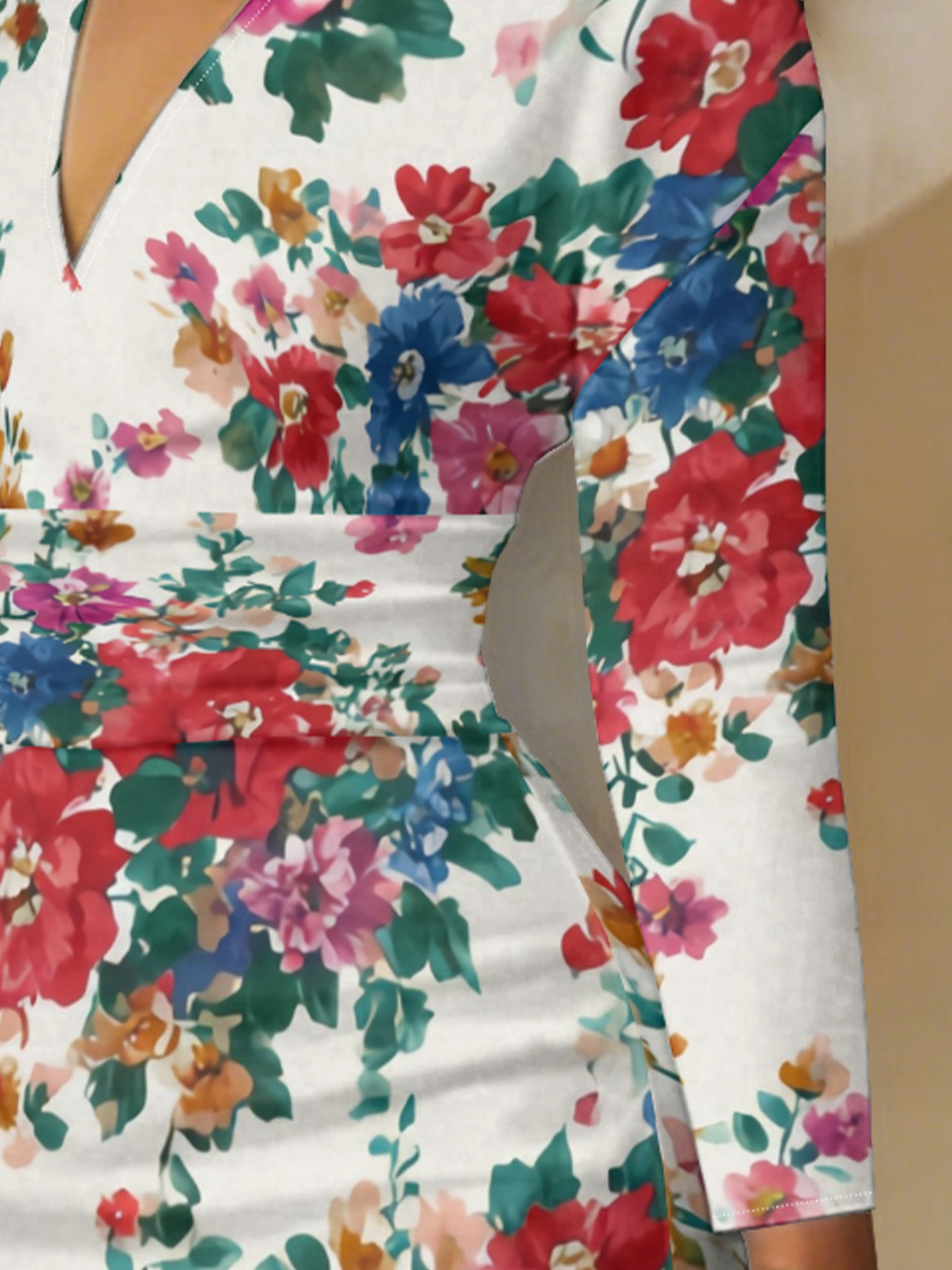 Vibrant Watercolor Floral V-Neck Bodycon Midi Dress YCL2943