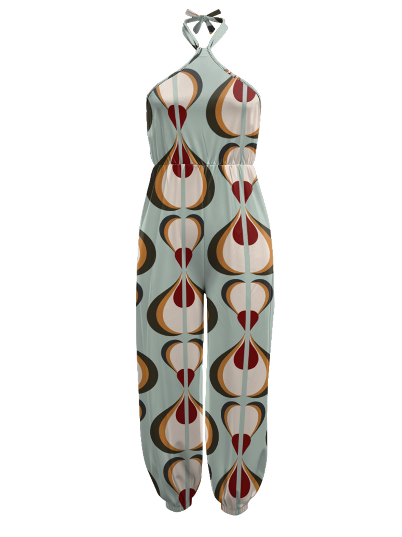 Geometric Teardrop Sleeveless Halter Jumpsuit