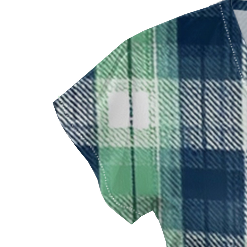 Blue & Green Plaid Cap Sleeve V-Neck Midi Dress BCF167