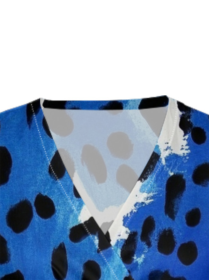 Blue Leopard Wrap Cap Sleeve V-Neck Midi Dress MPSV479