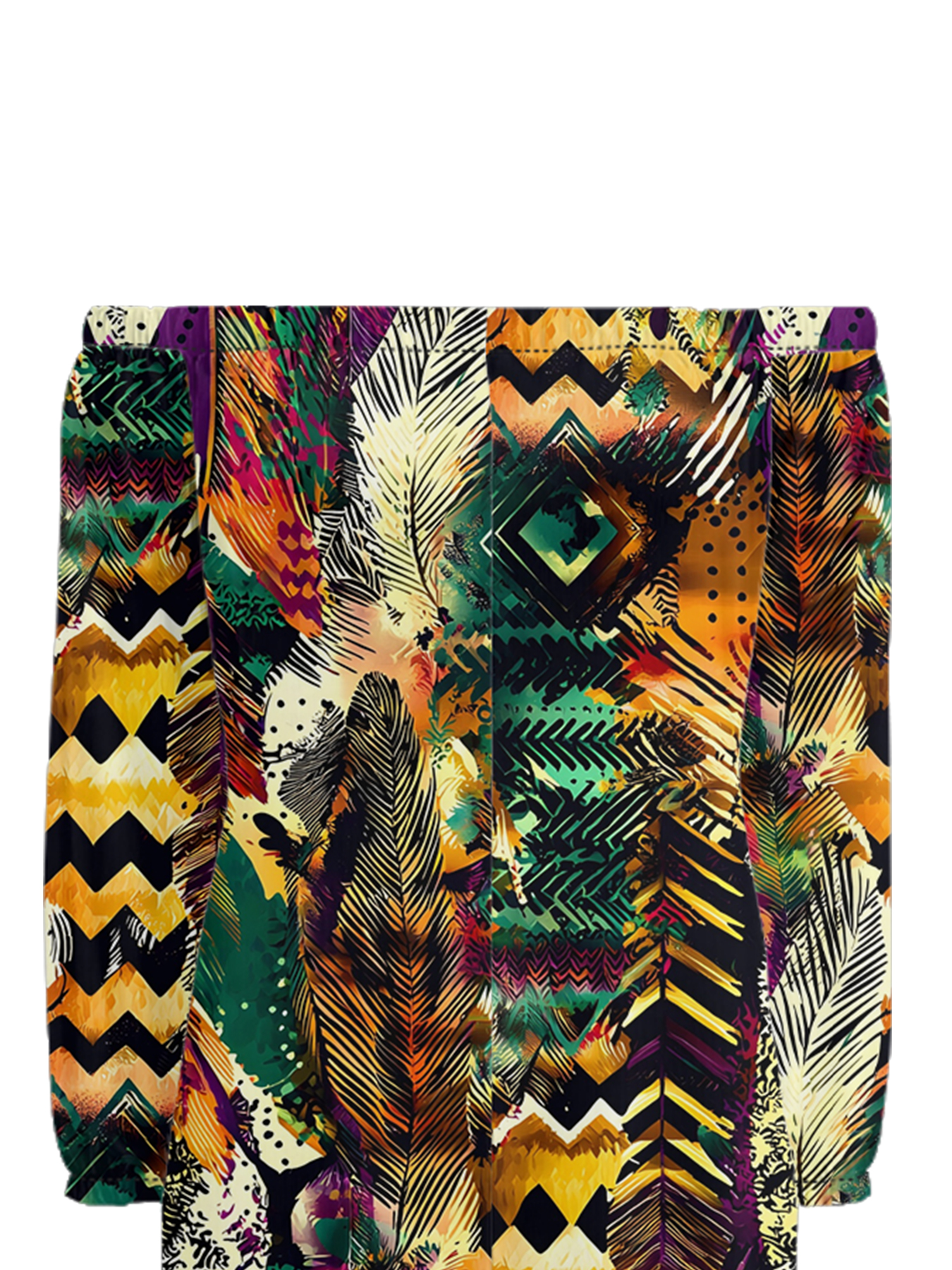 Tropical Feather Tribal Print Off-Shoulder Jumpsuit