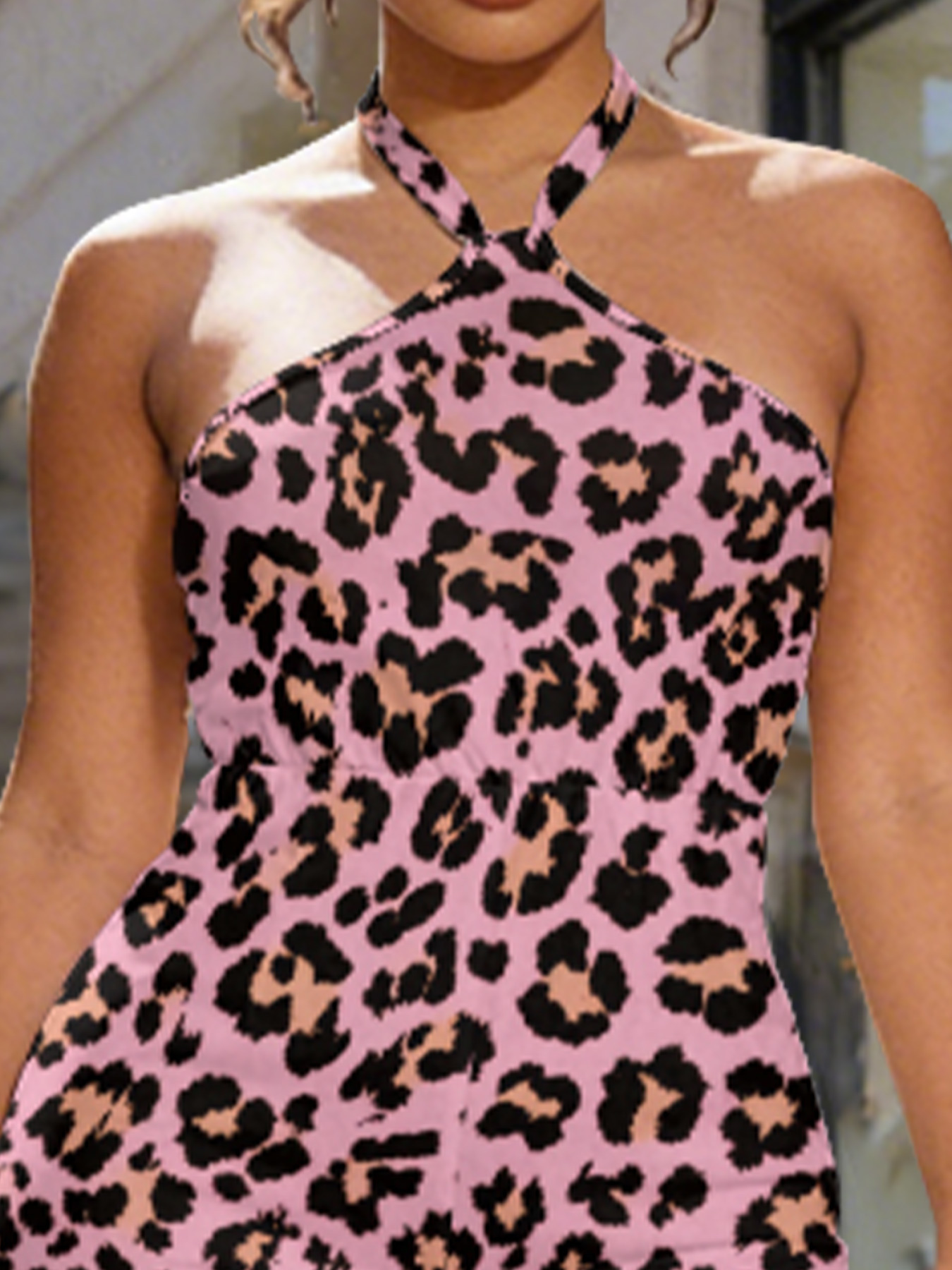 Pink Leopard Sleeveless Halter Jumpsuit