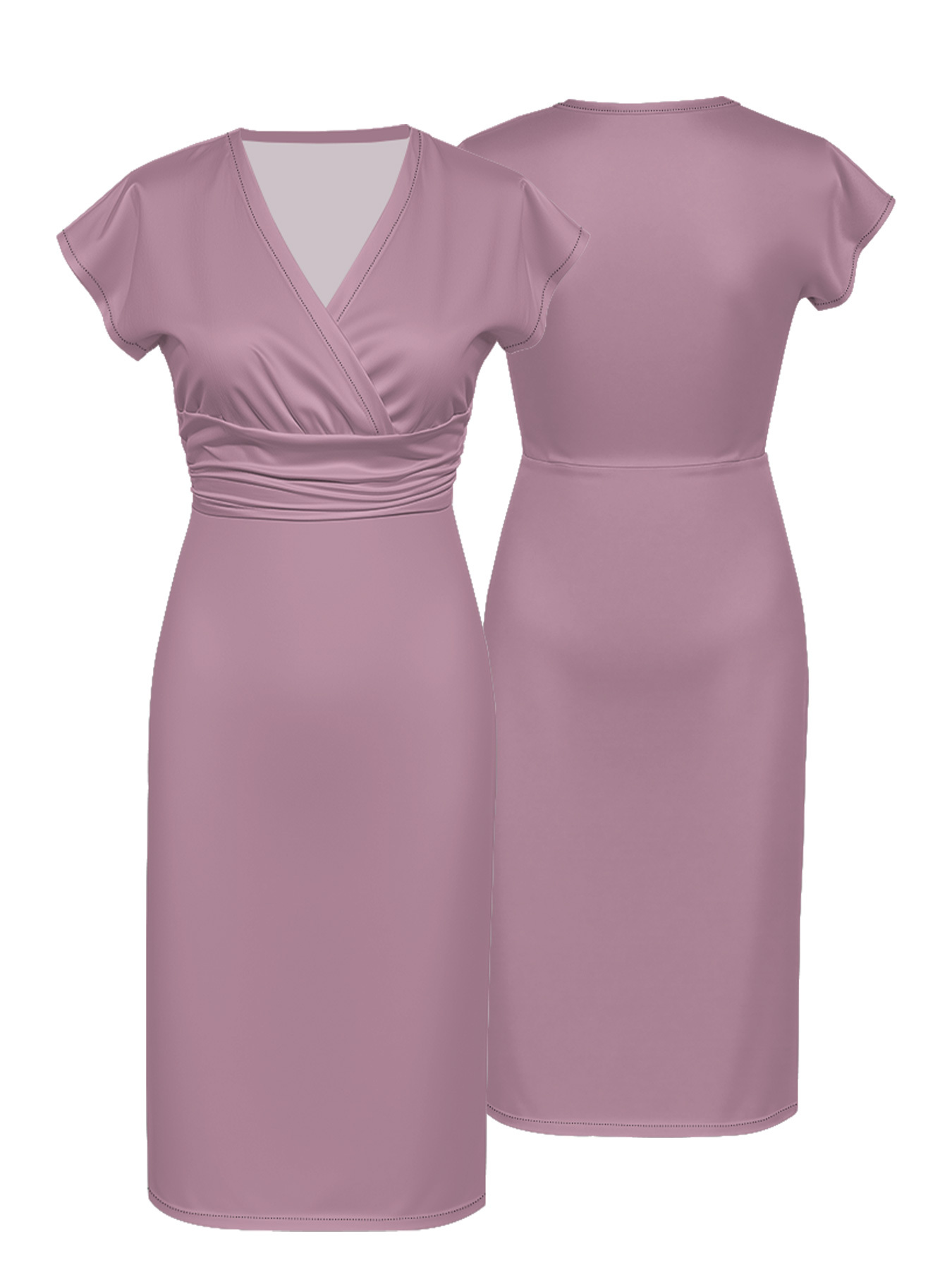 Dusty Pink Cap Sleeve V-Neck Midi Dress