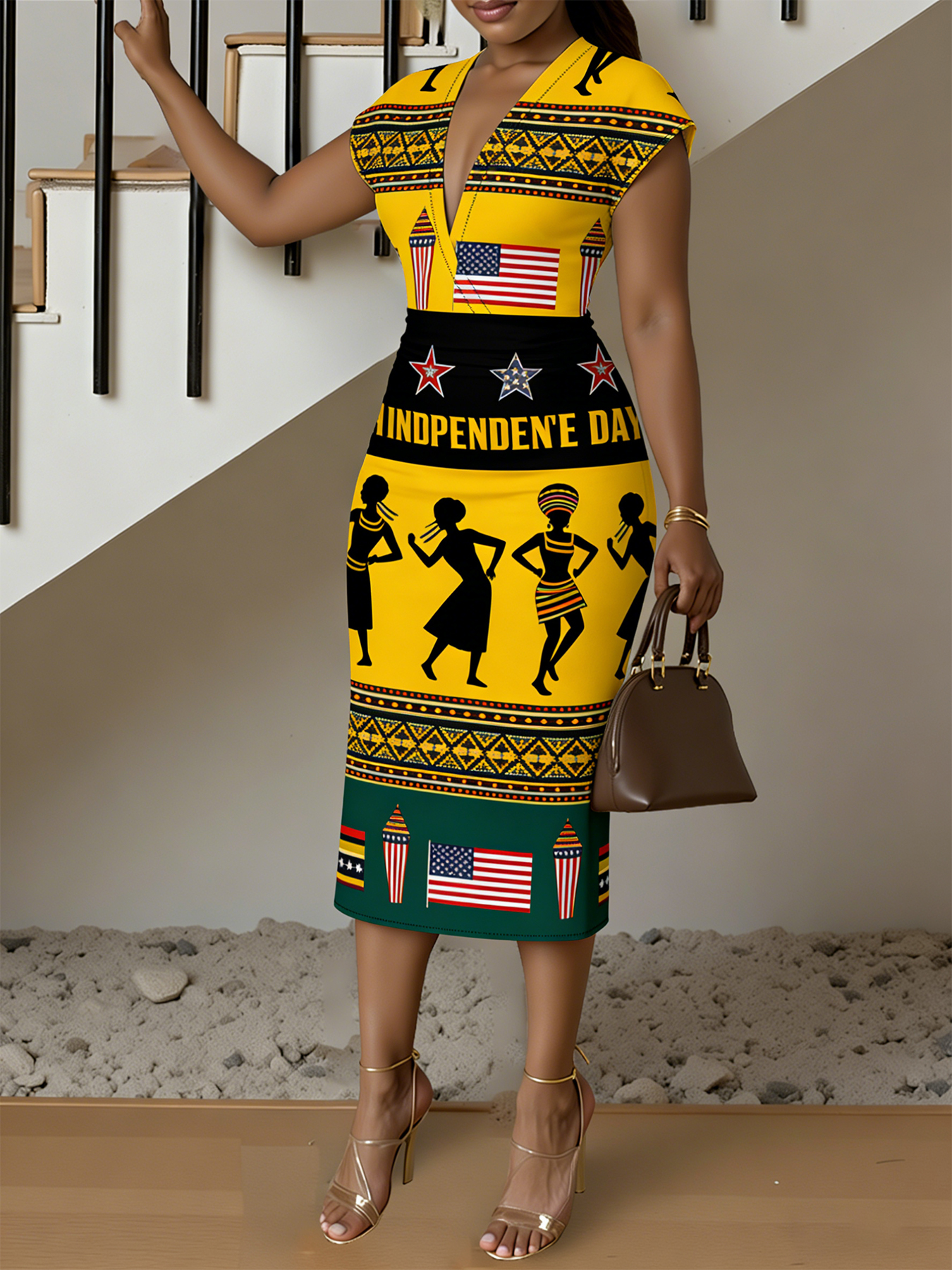 Lady Cap Sleeve V-Neck Midi Dress