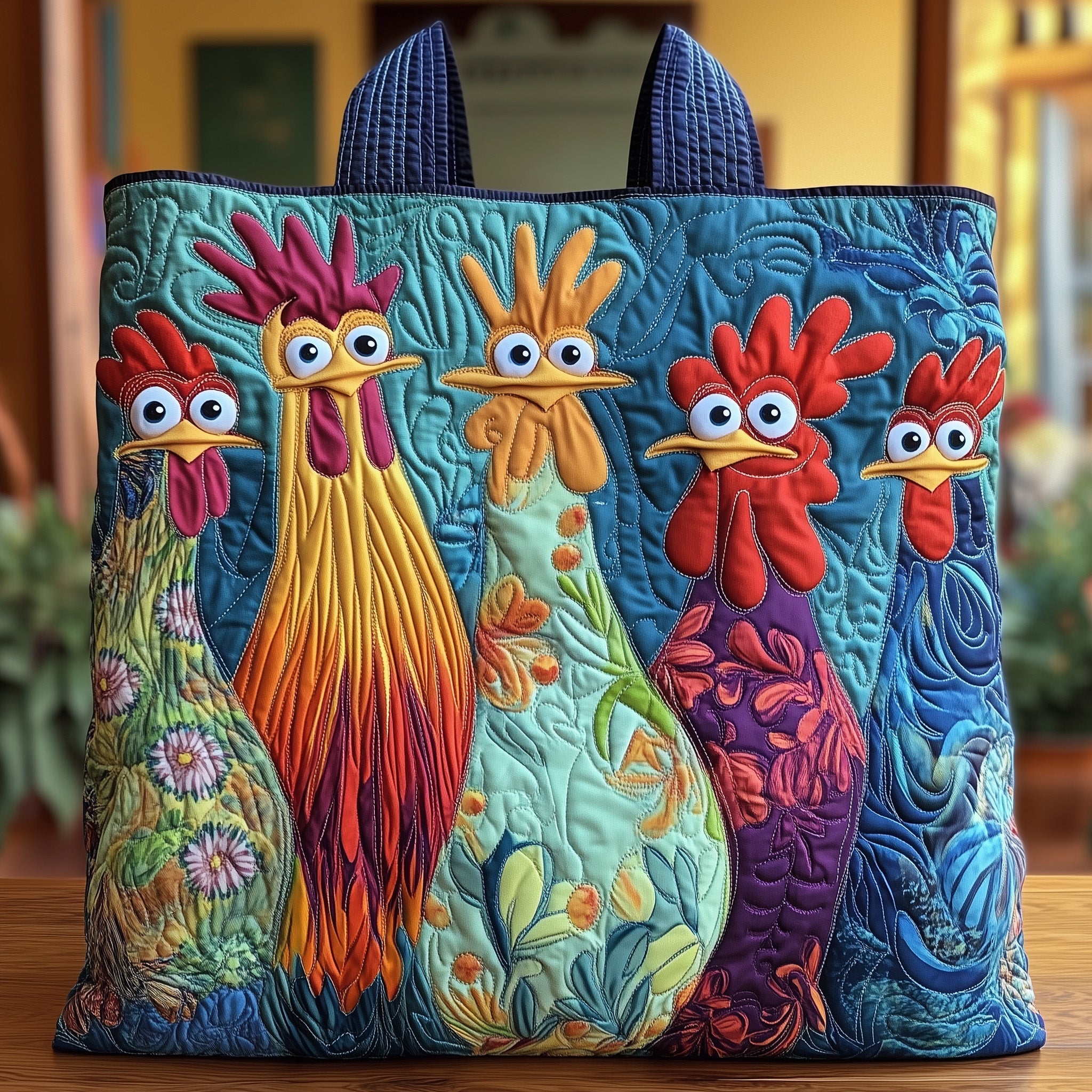 （Christmas discount price）Funky Chicken Quilted Tote Bag
