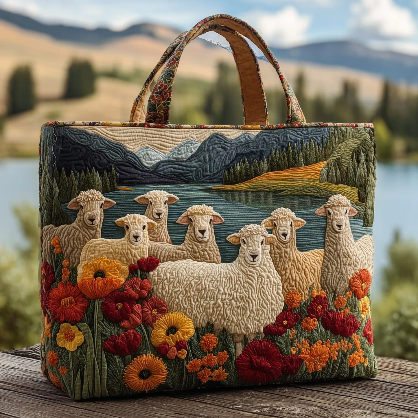 Sheep Serenity Quilted Tote Bag