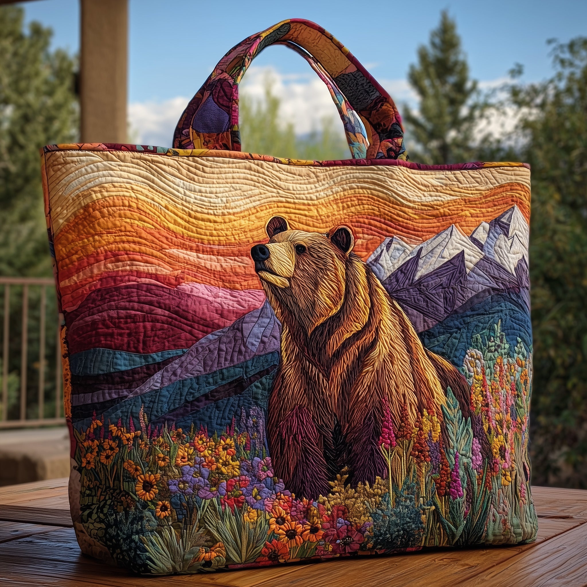 Majestic Bear Quilted Tote Bag GFTOHD8834  Animal print