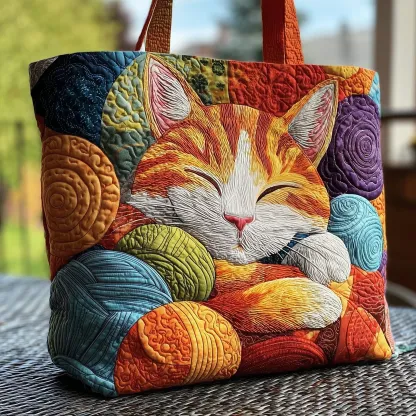 Sleeping Cat Quilted Tote Bag