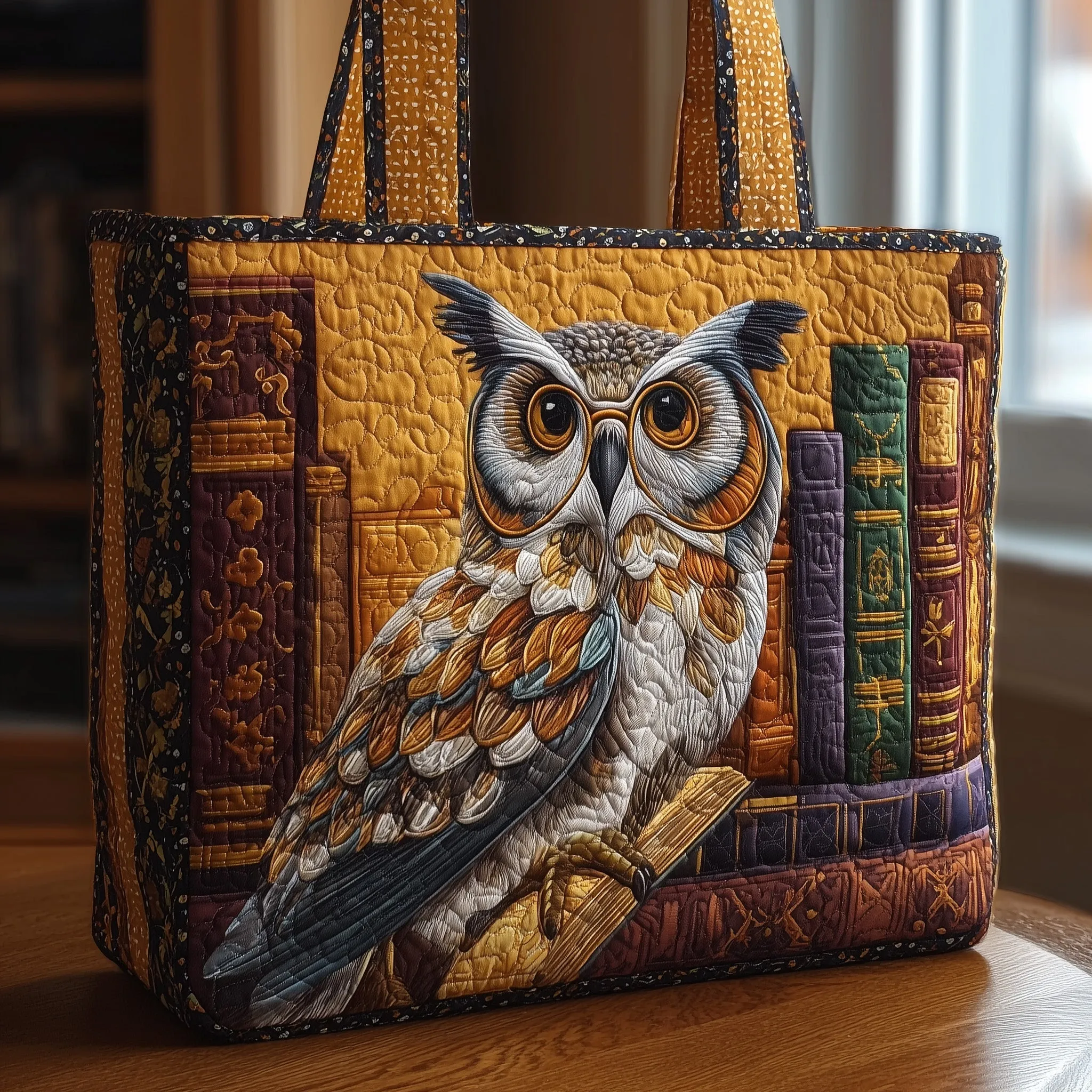 Owl Book Quilted Tote Bag 