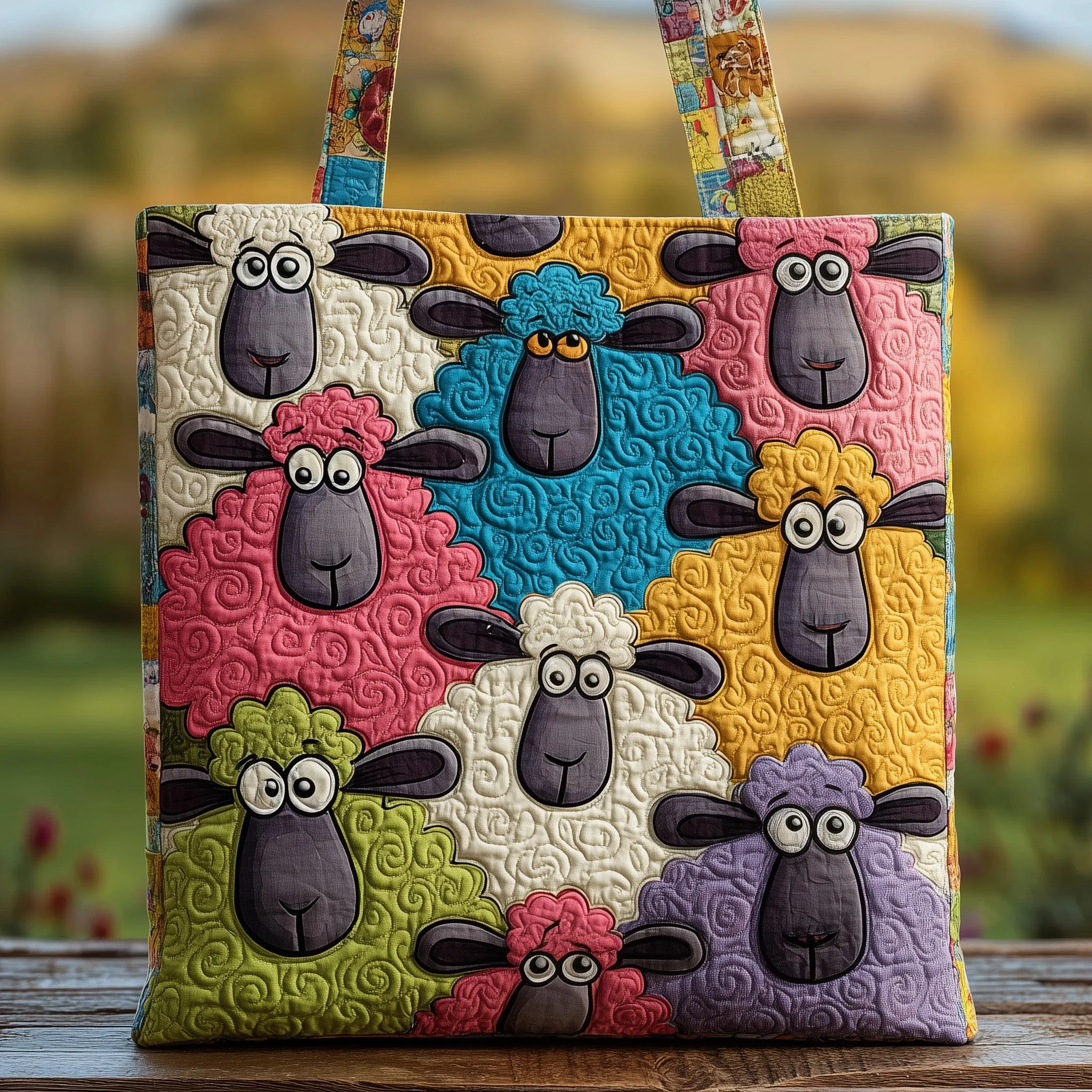 Whimsical Sheep Quilted Tote Bag