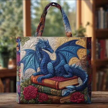 Library Dragon Quilted Tote Bag