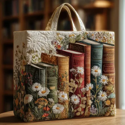 Vintage Bookish Quilted Tote Bag 