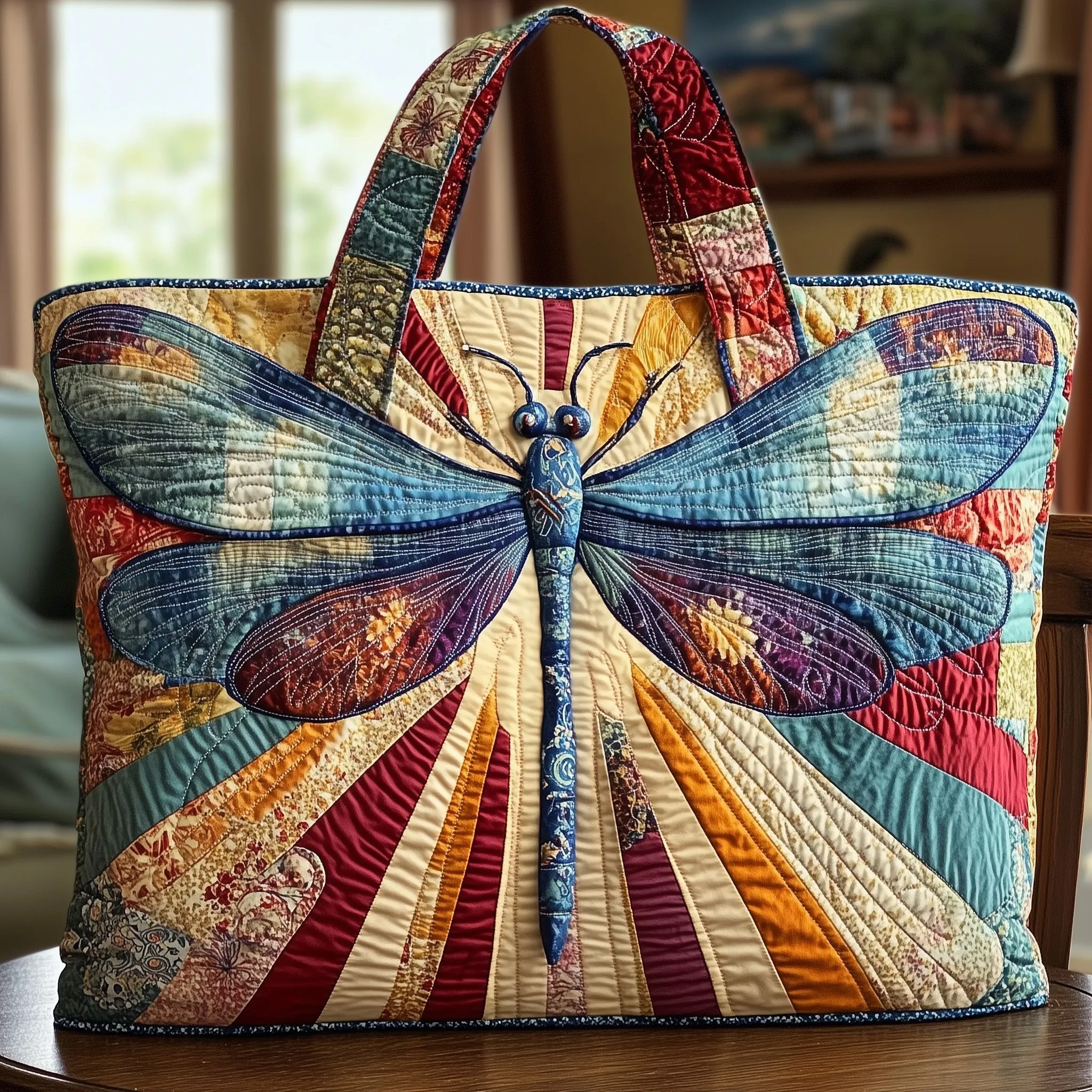 Rustic Dragonfly Quilted Tote Bag