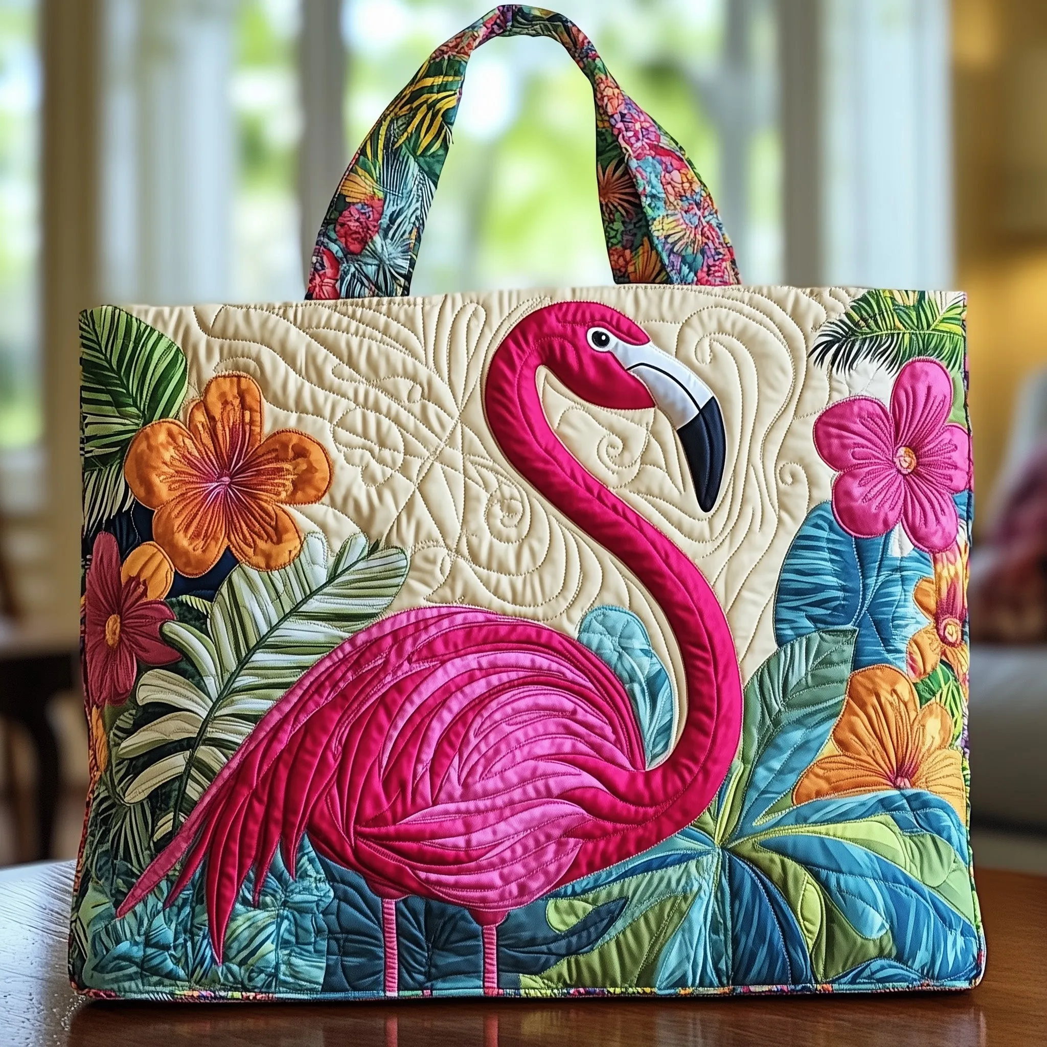 Tropical Flamingo Quilted Tote Bag
