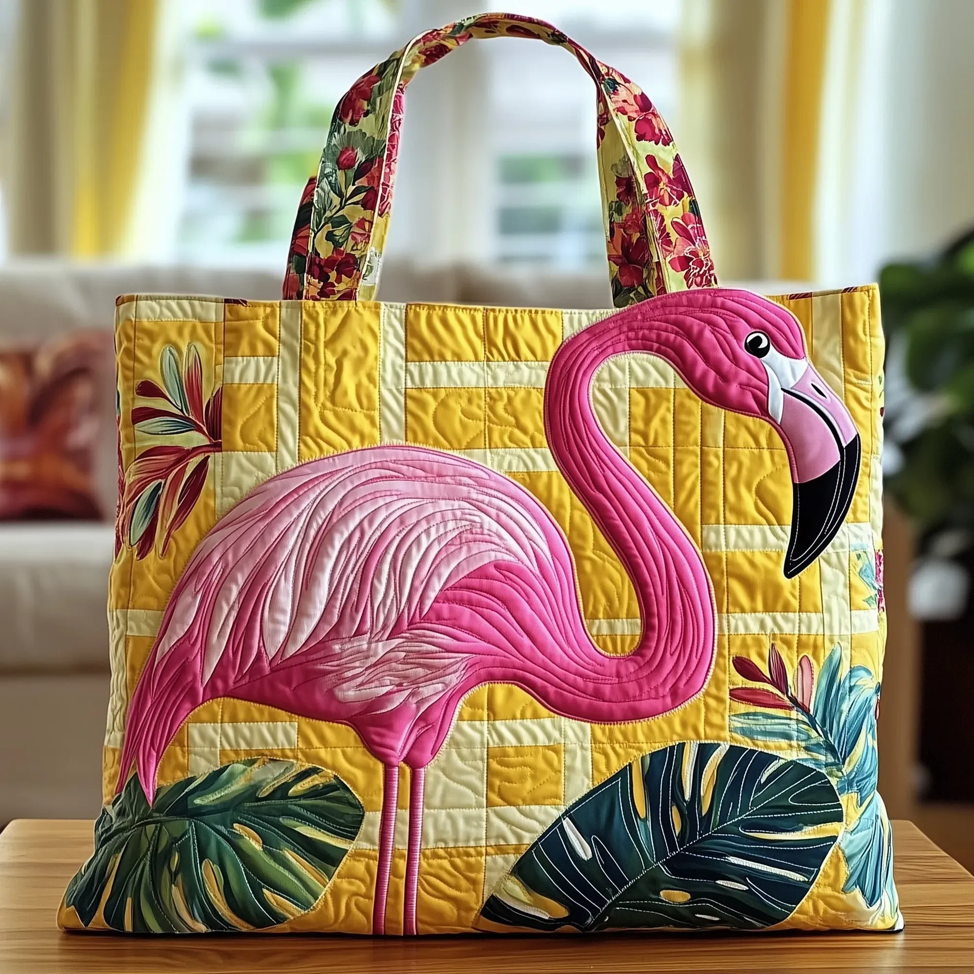 Tropical Flamingo Quilted Tote Bag 