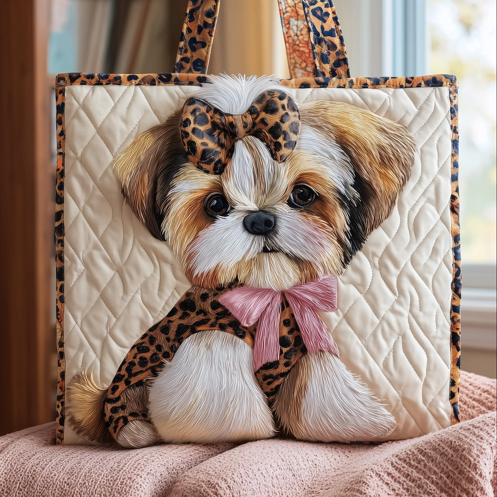 Adorable Shih Tzu Quilted Tote Bag 