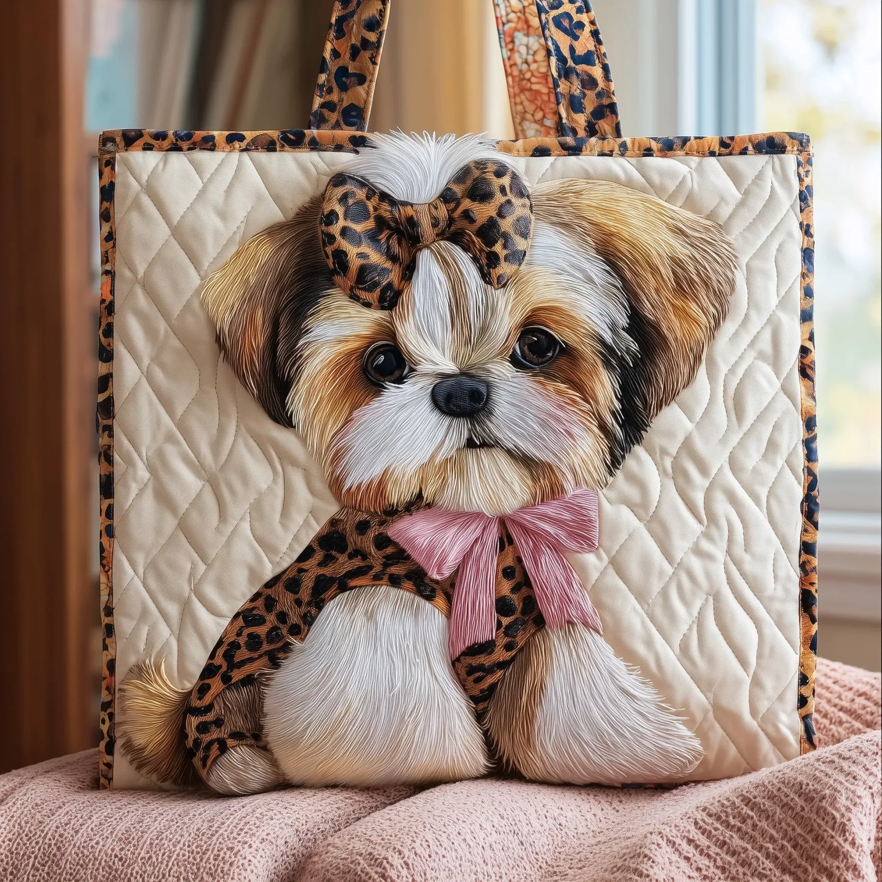 Adorable Shih Tzu Quilted Tote Bag