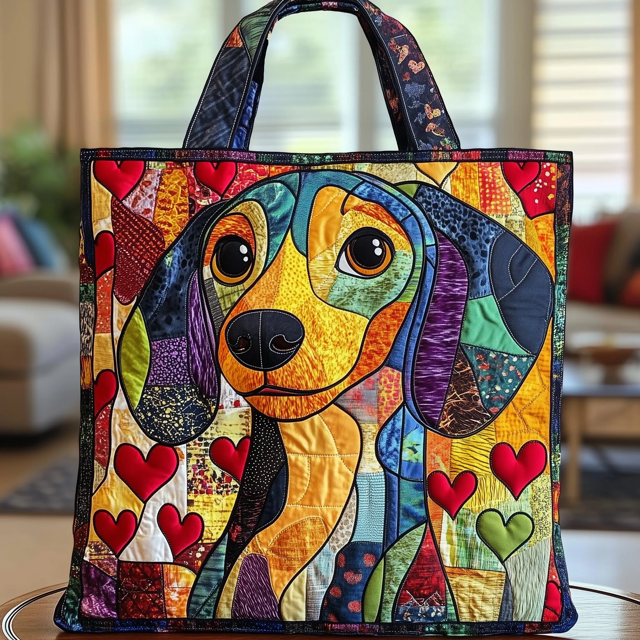 Whimsical Dachshund Quilted Tote Bag