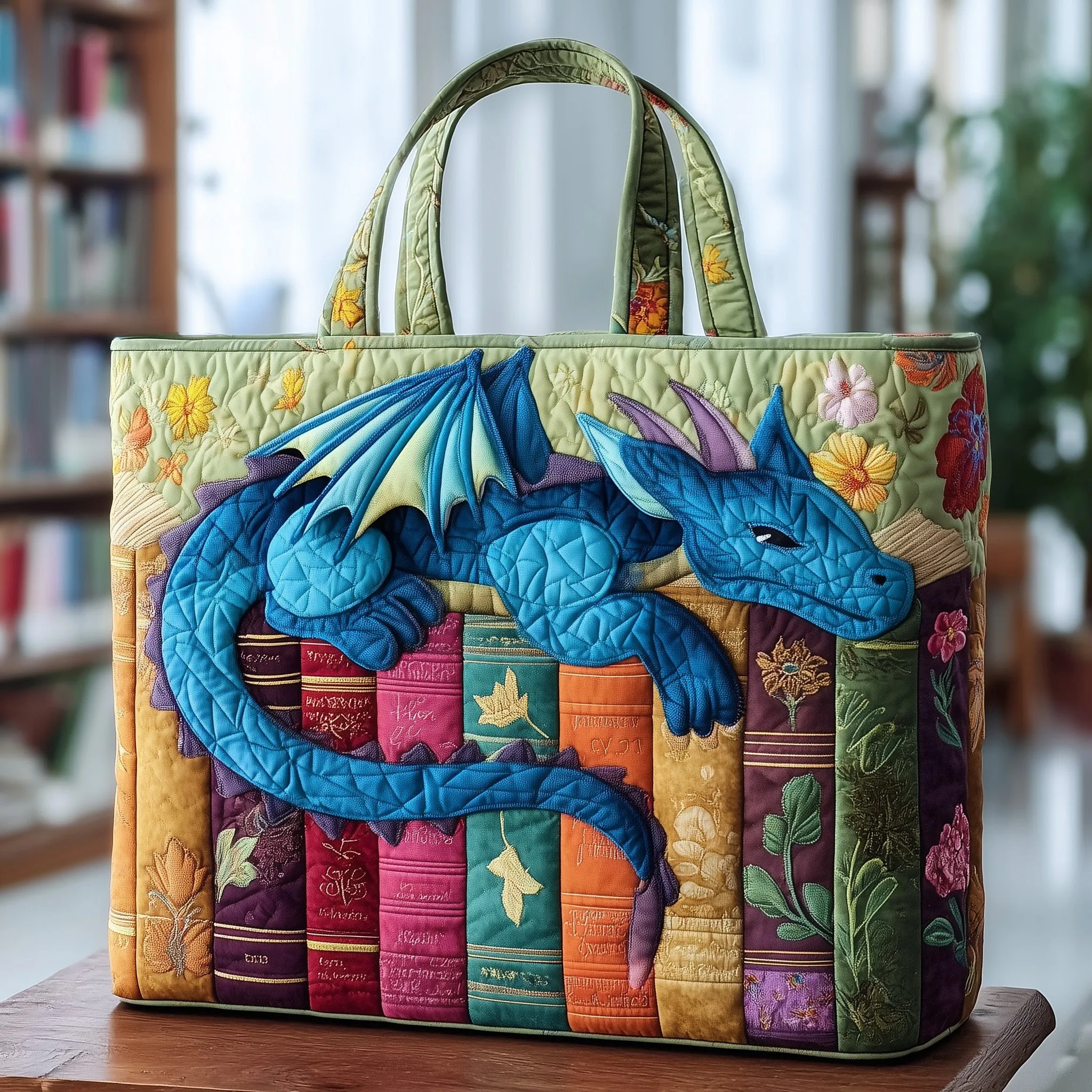 Bookish Dragon Quilted Tote Bag