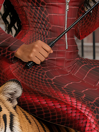 Red Snake Skin Long Sleeve Zip-Up Jumpsuit 