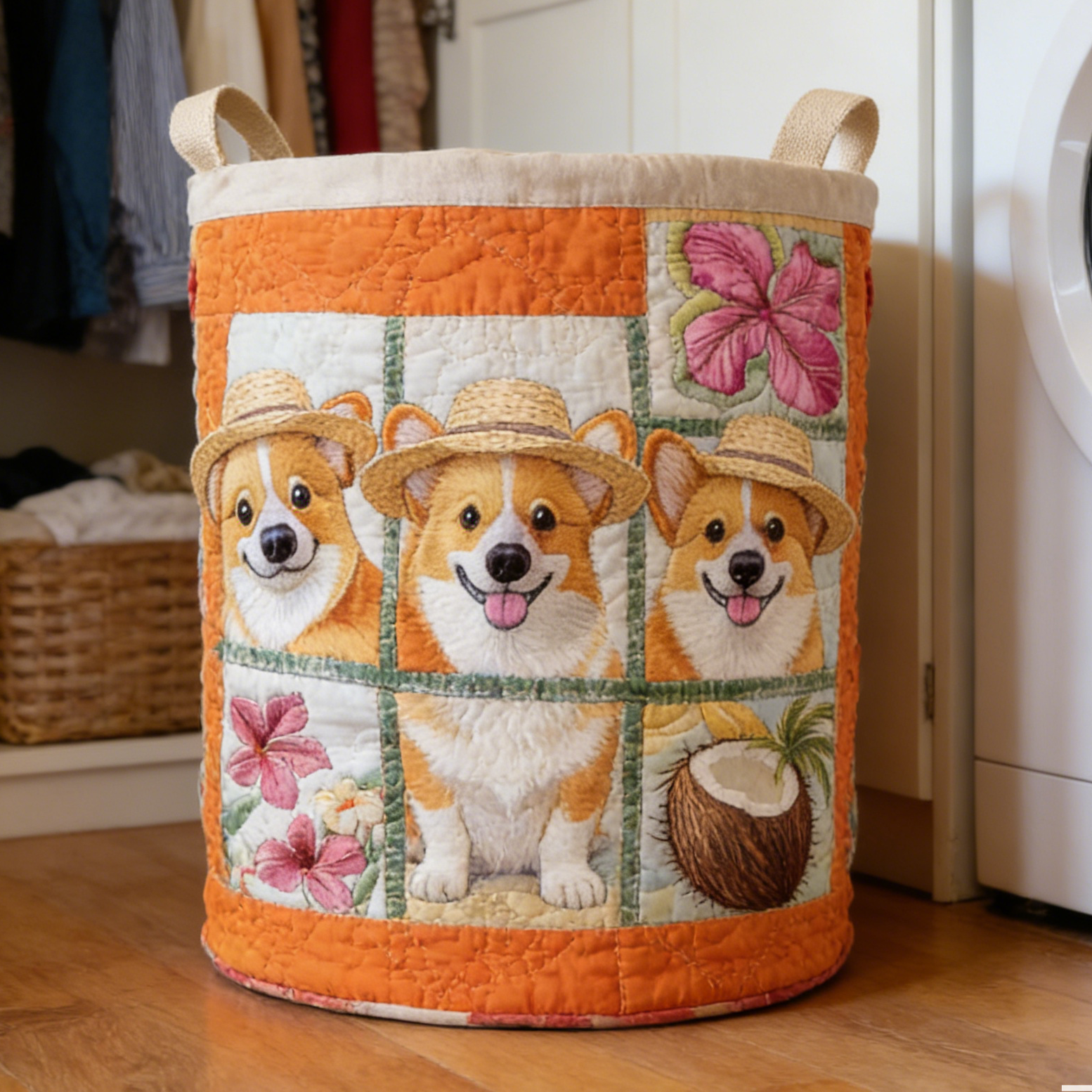 Tropical Corgi  Quilted Laundry Basket YTRF759I