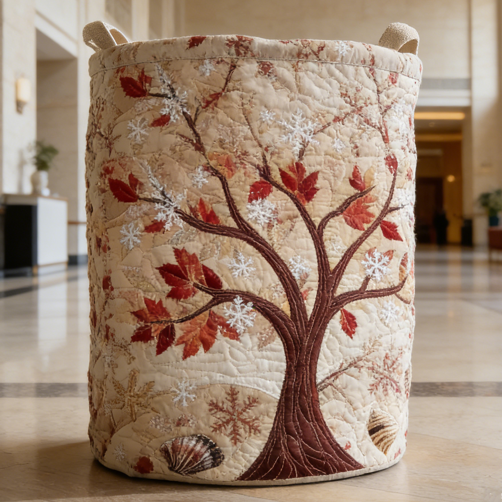 Autumn to Winter Tree Quilted Laundry Basket KJHGFDS8