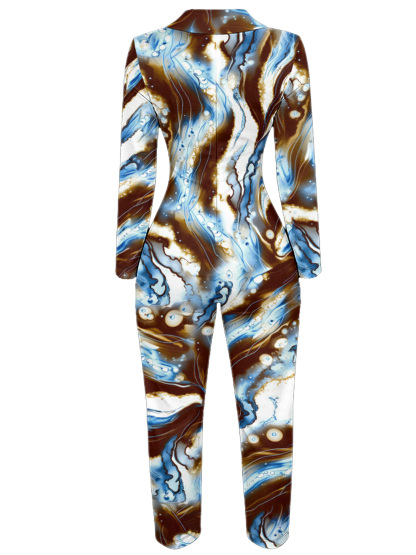 Marble Swirl Long Sleeve Zip-Up Jumpsuit 