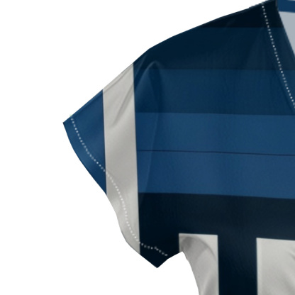 Navy Blue & White Geometric Stripe Striped Cap Sleeve V-Neck Midi Dress ABG134