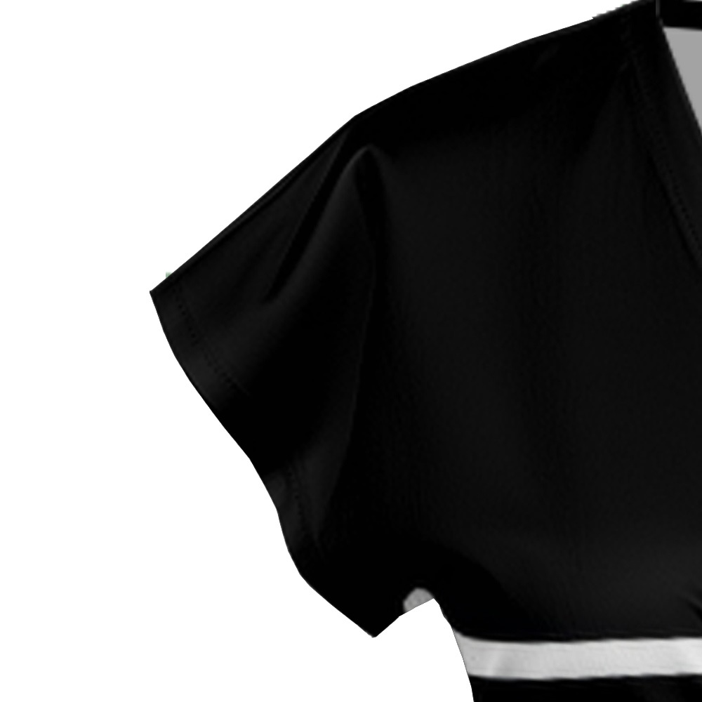 Black Turquoise Gradient Cap Sleeve V-Neck Midi Dress ACF864