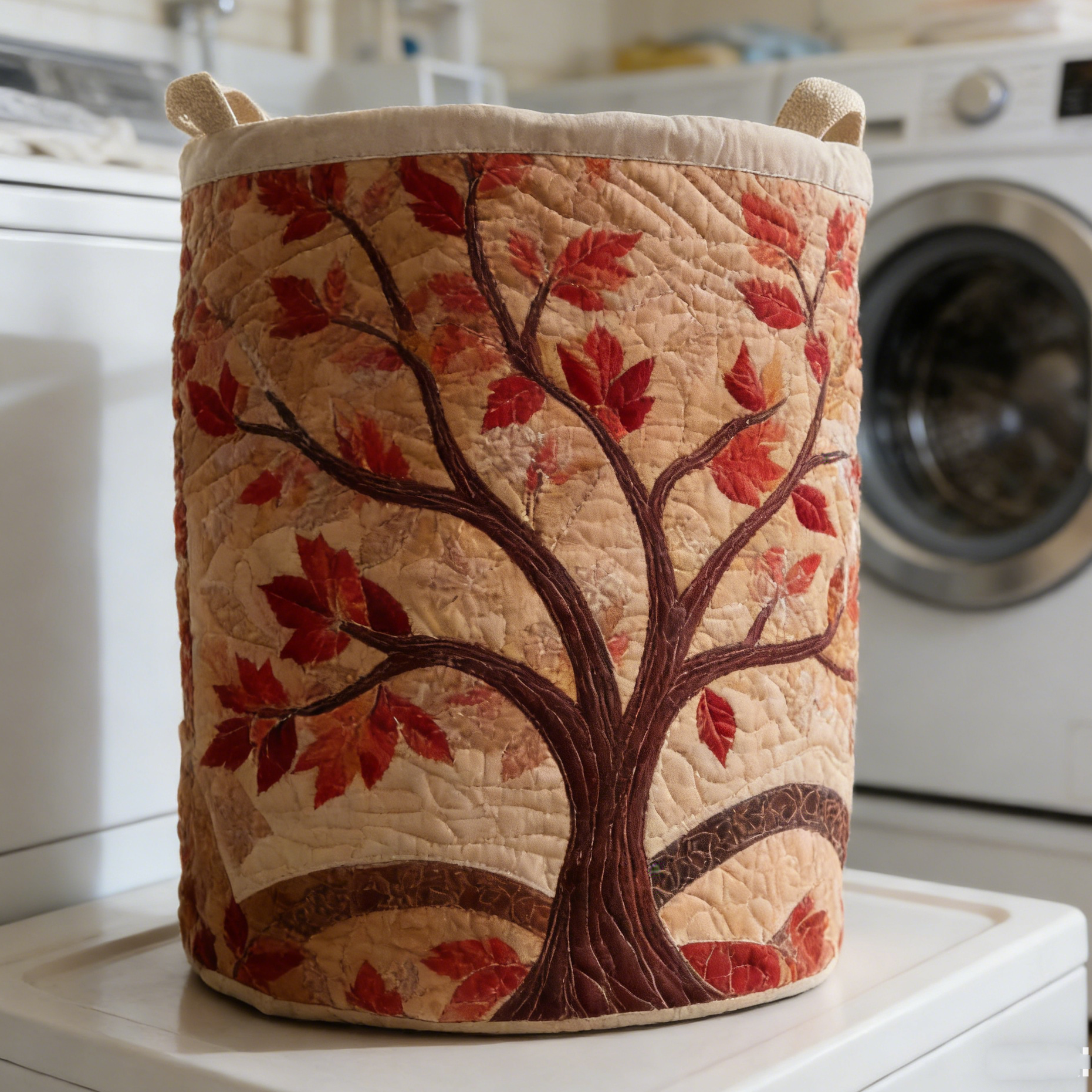 Autumn Maple Tree Quilted Laundry Basket MNBVCZA6