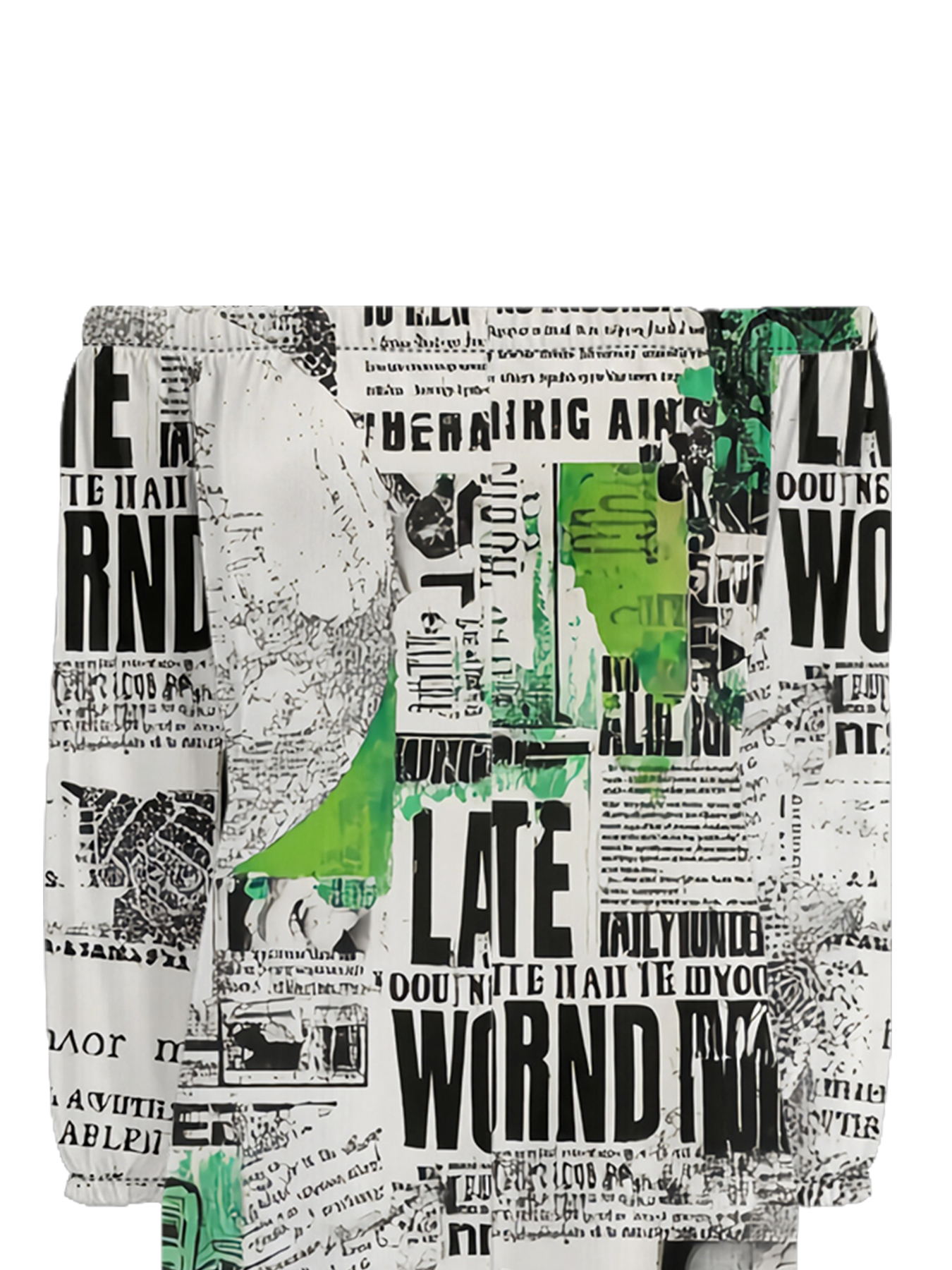 Green Grunge Newspaper Collage Off-Shoulder Jumpsuit